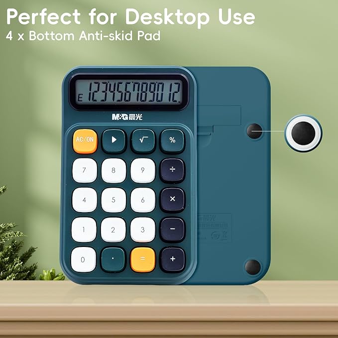 M&G Mechanical Switch Calculator, 12 Digits, Large LCD Display and Big Buttons, Cute Green Desktop Calculator for Office, Home, School (Battery Included)