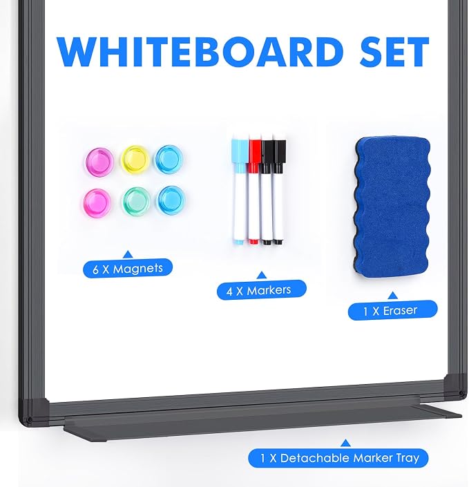 Maxtek Black Magnetic Dry Erase Board for Door 30 x 20 in | No-Drill Adjustable Long Arm Hook Mount, Portable Hanging Whiteboard For Home, Dorm, Office, Cubicle And Small Spaces