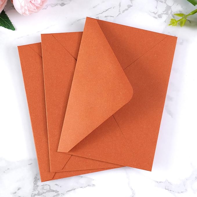 PONATIA 50 Pack A4 Envelopes, 4.33 x 6.3 Inches Burnt Orange Envelopes Perfect for Gift Cards, Wedding Details Cards, Thank You Cards and any 4x6" Inner Sheets