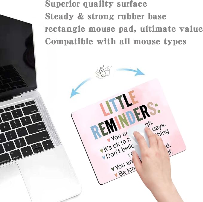 Pink Mouse Pads for Desk,Cute Little Reminders Unique Design Computer Mousepad with Non-Slip Rubber Base for Women,Desk Pad Mousepads Computer Mouse Pads Laptop Wireless Mouse