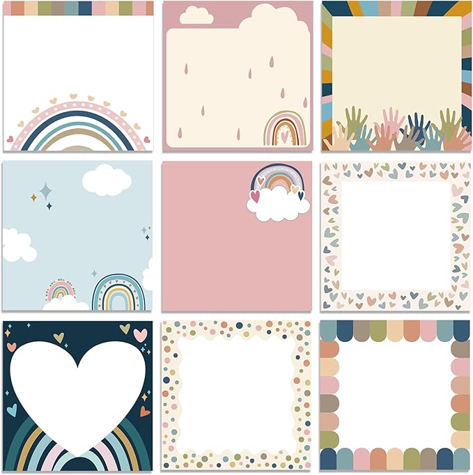 9 Pads Boho Sticky Notes, 3x3 Inch Cute Stick Notepads | Adhesive Memo Notes Pad, Coworker Gifts, Office Supplies Decor, Desk Accessories for Students, Teacher, Meeting