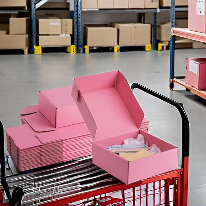 10x10x3 inch Pink Shipping Boxes for Small Business- Set of 25 | Sturdy ECT 32 Corrugated Cardboard Mailer Boxes, Easy Assemble for Packaging, Mailing, Gift