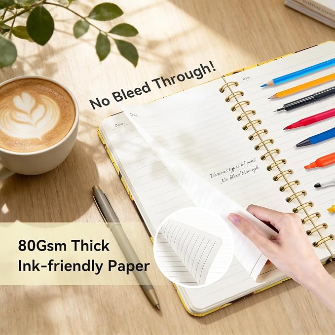 Lined Spiral Journal Notebook for Work A5, 160 Pages, Sunflower Cat | College Ruled Spiral Journal for Women, Hardcover with Elegant Design for Note-Taking, 5.5 * 8.25 inch