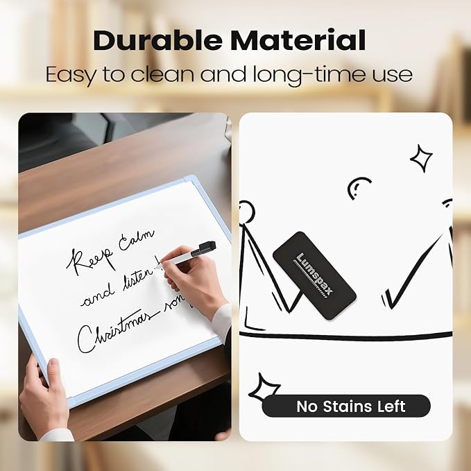 Blue Frame Small Dry Erase Board for Wall, 16" x 12" Double-Sided Hanging Whiteboard with 4 Markers, 4 Magnets and 3 Mini Sticky Notes, Portable Whiteboard for Kids, School, Home, Office