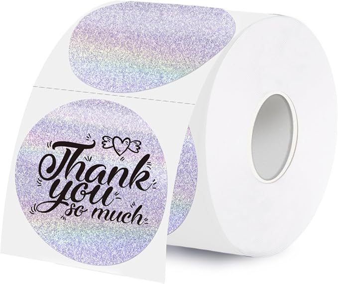 2 Inch Holographic Thermal Labels,Purple Round Thermal Printer Labels,Printable Round Thermal Printer Labels Self-Adhesive Direct Thermal Label(300 Labels/Roll Purple)