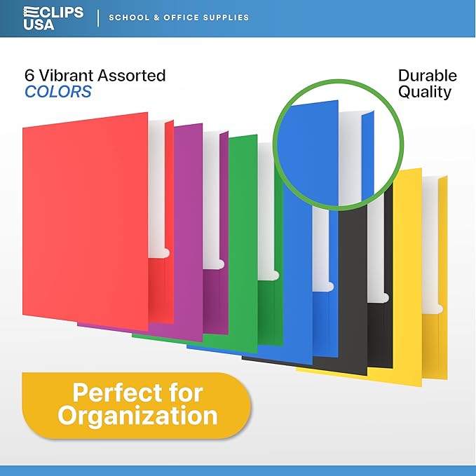 Folders, Folders with Pockets, 2 Pocket Folders, Folders with Pockets Bulk, Holds 100 Sheets (50 per Pocket), Assorted Colors, Office Or School (25)