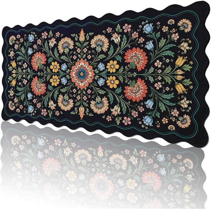Floral Scalloped Mouse Pad Teal Peach Botanical Blue Wildflowers XL Mouse Pad Large Mousepad Extended Laptop Keyboard Mat Gaming Desk Pad Office Computer Keyboard Laptop Home 31.5"x15.7"