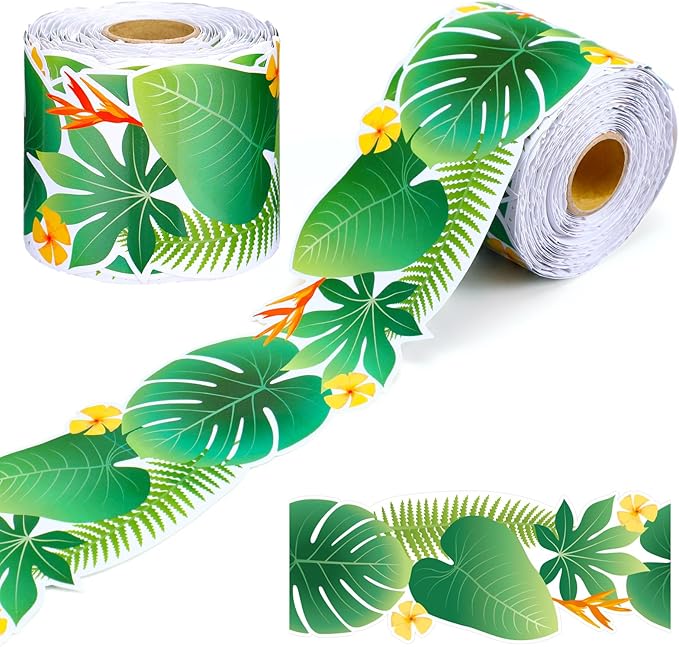 Gersoniel 69 ft Tropical Leaves Bulletin Board Borders Greenery Jungle Die-Cut Border Trim Roll Back to School Classroom Decorations for Teacher Blackboard Chalkboard Offices Home Walls