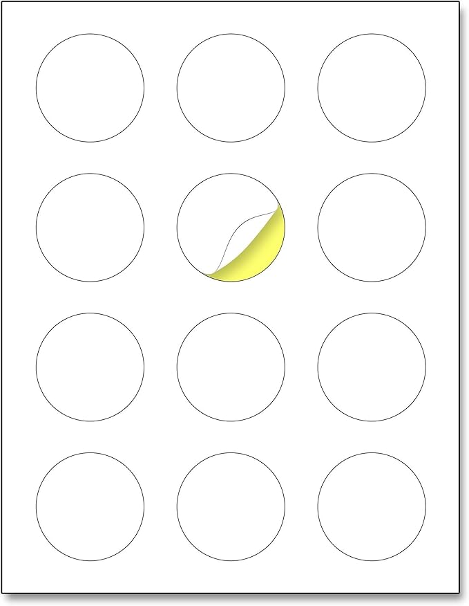 2" Round Matte White Sticker Label, Laser/Inkjet Printing - Letter Size, 30 Sheets