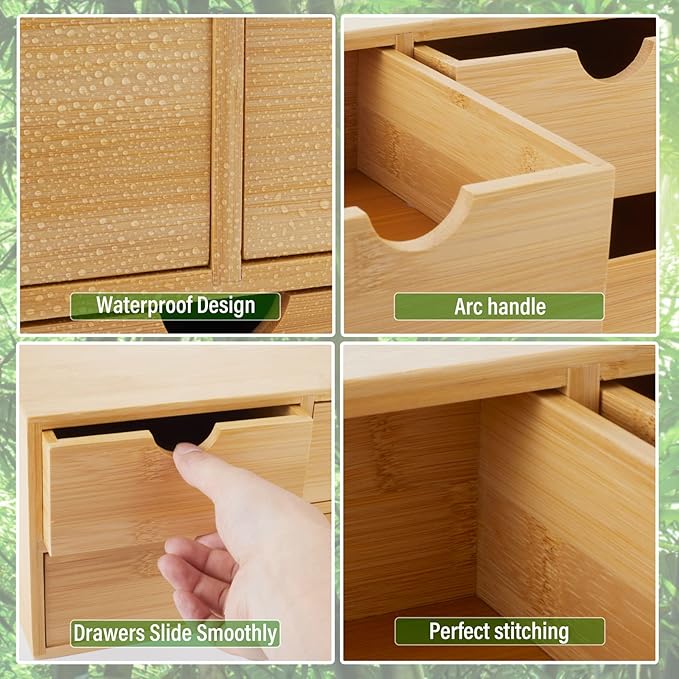 Bamboo Desk Organizer With Drawers Countertop Drawers Counter Storage Box Corner Desk Organizer for Home Office No Assembly Required (3 Drawers)