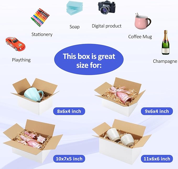 Eupako 12 Pack Small Shipping Boxes Assorted Sizes, White Corrugated Box Mailers, 8x6x4 &9x6x4 & 10x7x5 & 11x6x6 3 PCS Each Small Boxes, Cardboard Boxes for Packaging Small Business, Mailing