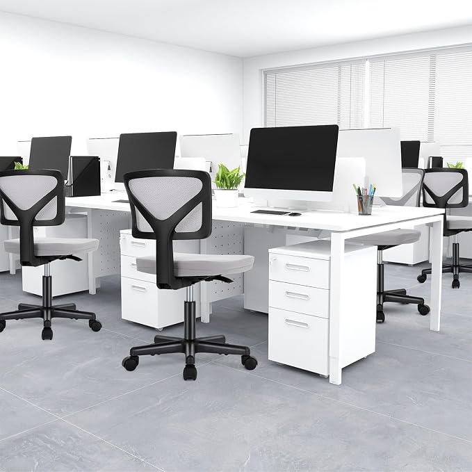 DUMOS Armless Desk Chairs, Small Home Office Mesh Chairs | Ergonomic Adjustable Mid Back, Swivel Rolling Task, Computer Work Vanity Small Spaces, New Grey