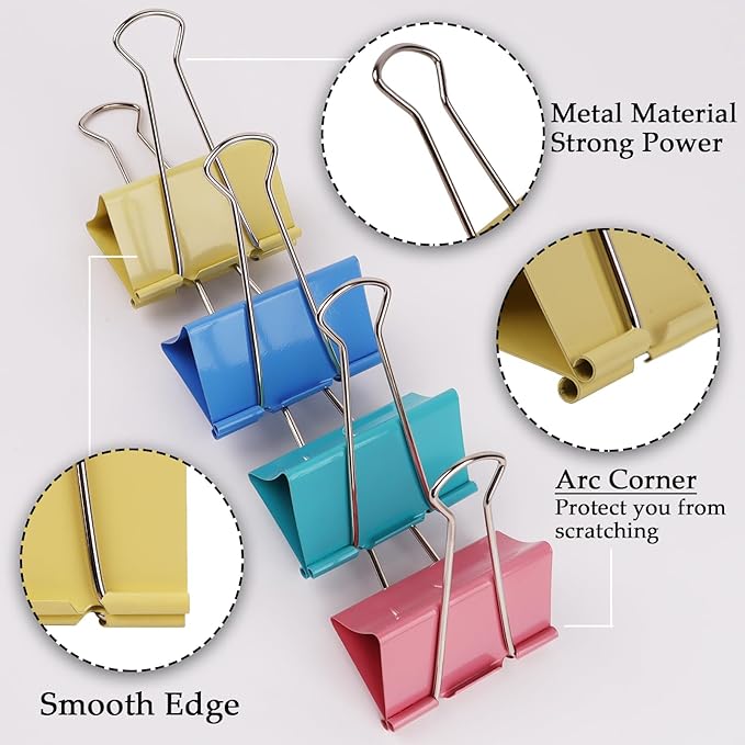 Mega-Sized 3-Inch Premium Colored Binder Clips - 8-Pack Featuring 4 Distinct Colors, 2 Extra Large Clips Each