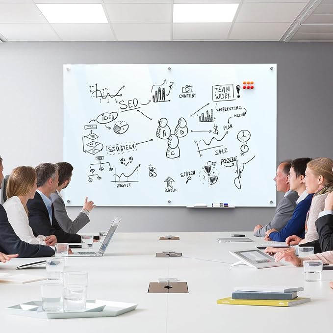 MaxGear 60" x 40" Glass Whiteboard Wall Mounted for Office Home Classroom | Magnetic Glass Dry Erase Board, Tempered Glass, Steel Backed, Non-Porous Surface, Frameless Design, Hardware Included