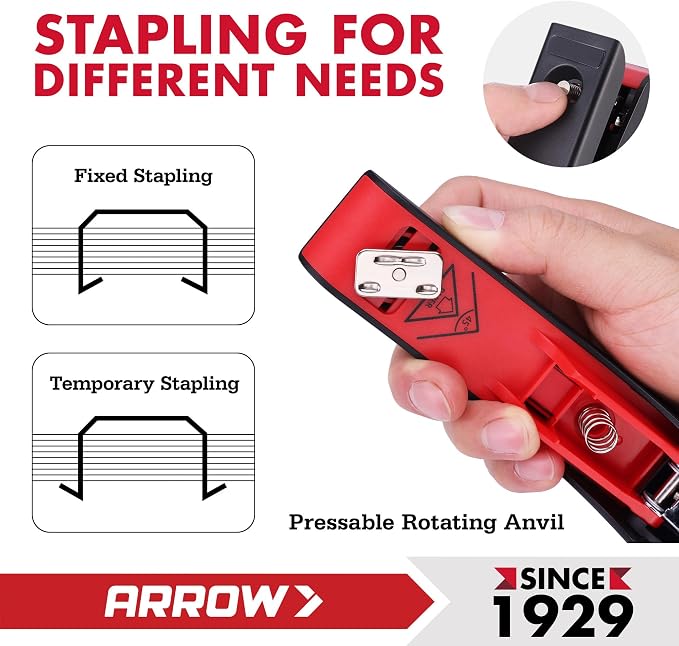Arrow Office Stapler Set, 25 Sheet Capacity Metal Desk Stapler with 2100 Staples and Staple Remover, Half Strip Design and Non-Slip Base, Spare Staple Storage for Classroom, Office and Home | Metal Desk Stapler, 2100 Staples, Staple Remover, Non-Slip B...