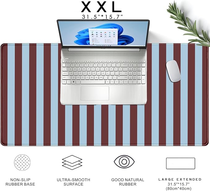 Maroon Striped Desk Mat Cute Pastel XXL Large Gaming Mouse Pad Desk Pad Kawaii Cozy Aesthetic Keyboard Laptop Computer Mat Home Office Decor for Women