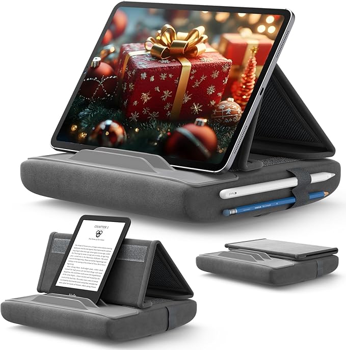 JSAUX Tablet Pillow Stand, Tablet Stand Holder Dock for Lap, Bed and Desk Compatible with iPad Pro 11 10.5 9.7 10.2 Air Mini, Kindle, Tablets, Phones, E-Reader, Books and More 4-10.9'' Devices Grey