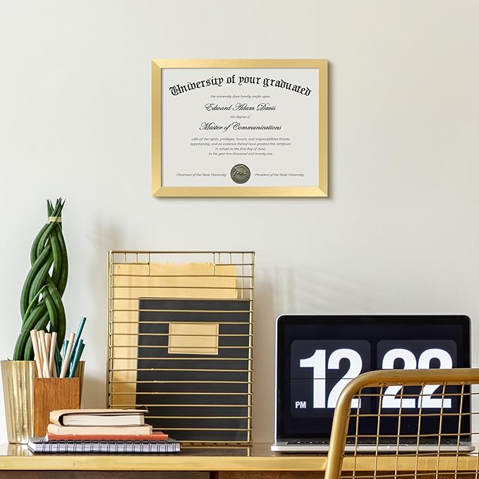 upsimples Certificate Frame with Clear Plexiglass, 8.5 by 11 Picture Diploma Document Degree Frames for Wall and Tabletop, Gold, 1 Pack