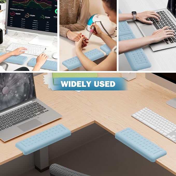 Leolee L-Shaped Desk Elbow Pads for Desk, Blue Memory Foam Arm Rest | for Desk with Non-Slip Base, Ergonomic Desk Edge Cushion, Wrist Rest for Computer Keyboard, Typing, Office, Home (2 Piece)