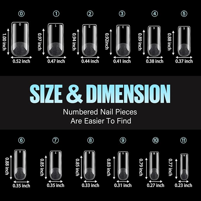 TOMICCA Medium Square Nail Tips, 504Pcs Half Matte Press on Full Cover Acrylic Nails, Pre-Shape Soft Acrylic Fake Nail Tips for Nail Extension Art Home DIY Nail Salon 12 Sizes