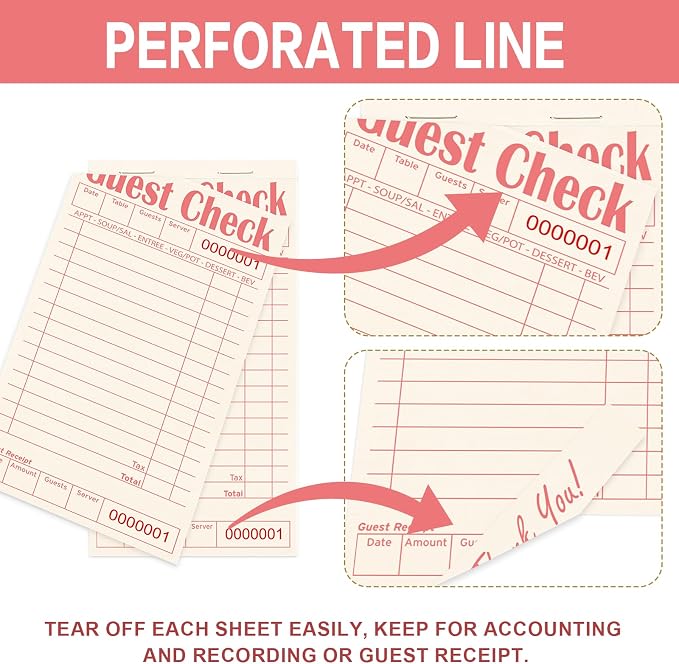ZPARIK Guest Checks Books for Servers, Natural Color Paper, 24 Pack Pink | 24 Pack Guest Checks with 50 Sheets Per Book, Waiter Checkbook, Waitress Notepad for Restaurants, Perfect for Servers