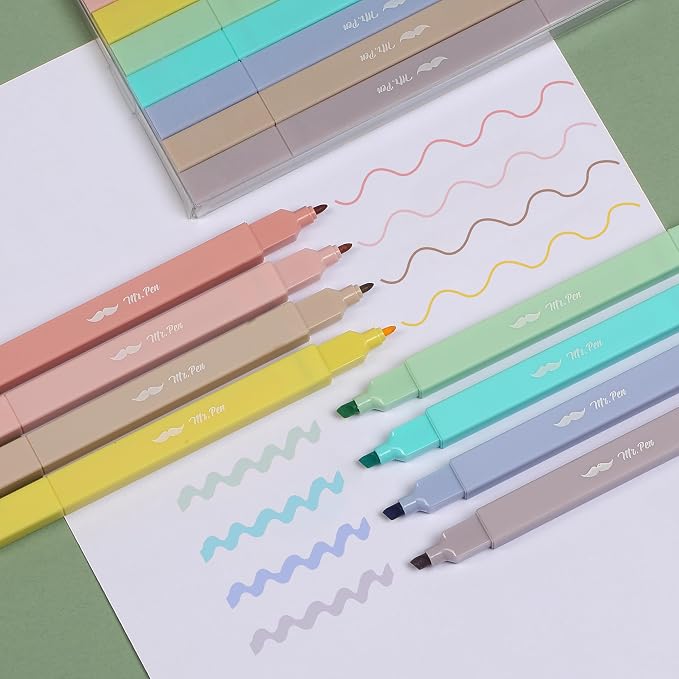 Mr. Pen- Dual Tip Aesthetic Highlighters, 8 pcs, Chisel & Fine Tip | Cute Highlighters Assorted Colors for Journaling, Highlighting, Underlining, Fast Dry, Back to School Supplies