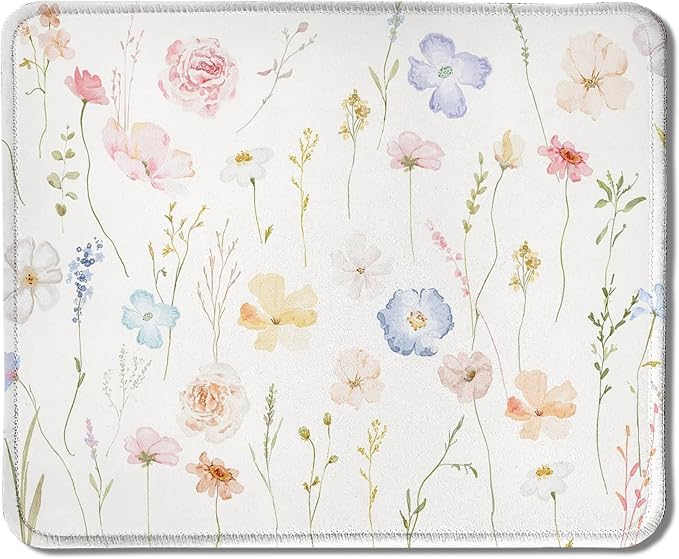 Flower Watercolor Wildflower Mouse Pads for Wireless Mouse Computers Laptop Desk Accessories, Cute Aesthetic Mouse Pad, Desk Supplies for Women Office, 9.5x7.9 Inch