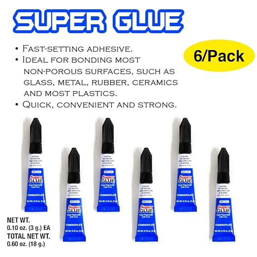 BAZIC Products Super Glue, 0.10 Oz, 6 Count | dries clear, super glue tubes, 0.10 oz each, Bonds metal, plastic, wood, ceramic, glass in seconds