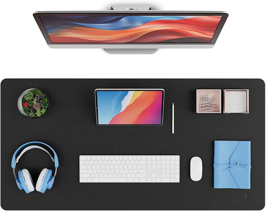K KNODEL Large Desk Protector Mat and Pad for Office (Black, 17" x 35.4") | Waterproof Desk Mat, Desk Pads and Blotters, Desktop Mat, Desk Protector and Cover, Office Computer, Laptop and Keyboard Mat