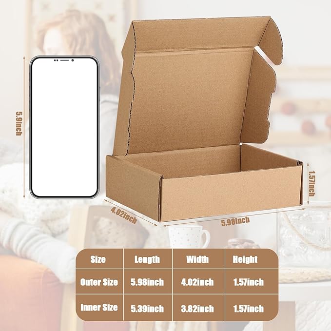 100 Pcs 6 X 4 X 1.6 Inches Shipping Boxes Corrugated Cardboard Boxes Mailing Packaging Boxes for Packing Moving Storage Small Items Small Shipping Mailer Box