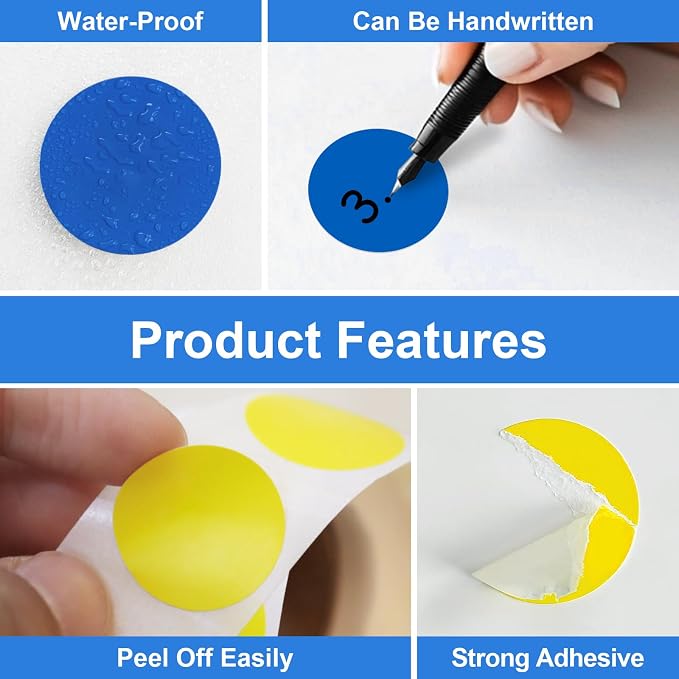 3/4" Round Color Coding Circle Dot Sticker Labels, 8 Colors | 8 Rolls (500/Roll)-4000 PCS, Self Adhesive Dots Stickers, For Toddler/Office/Family/Student Classroom, BPA free & Easy Peel