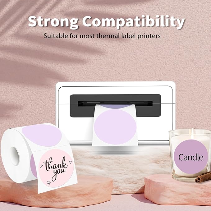 Thermal Label,2 Inch Pink Gradient Round Thermal Printer Stickers,Self-Adhesive Round Direct Thermal Labels,Thermal Stickers for DIY Logo Design,Name Tag (500 Labels/1 Roll)