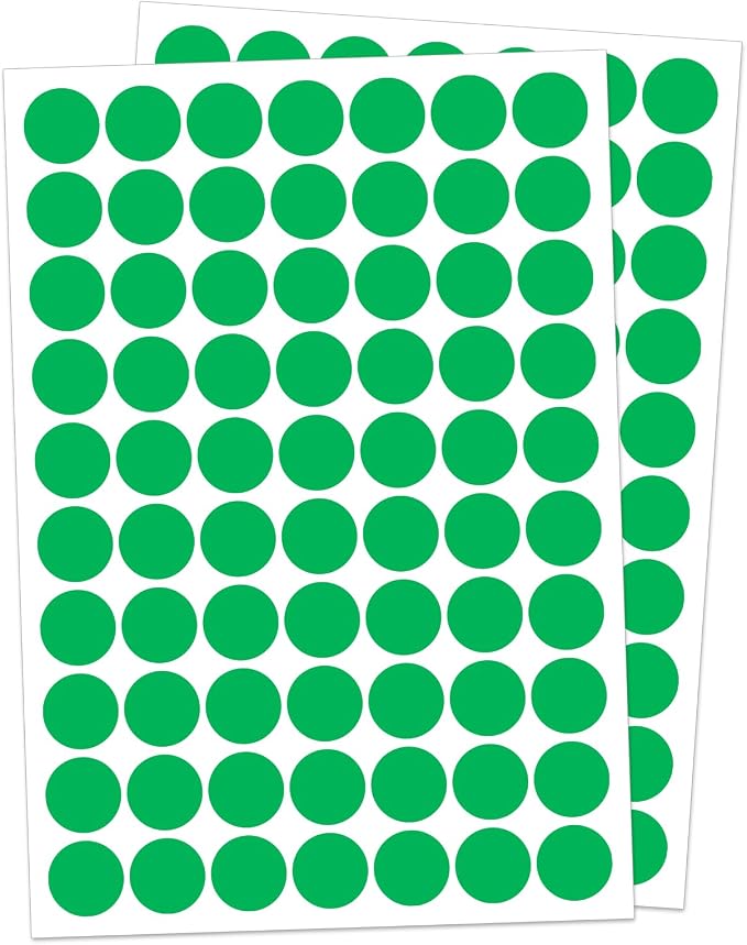 1" Green Dot Stickers 1050 PCS Circle Round Colored Coding Label | Used for manual labor in kindergartens, garage yard price sales, organizing activity color groups,marking spice bottles