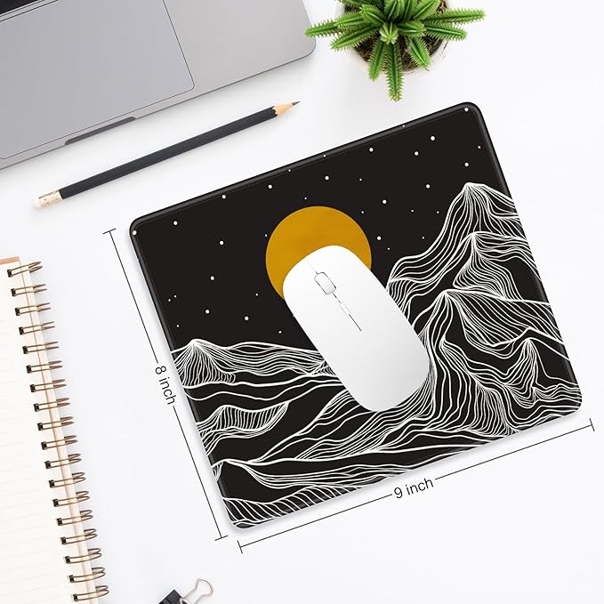 Mouse Pad, Minimalism Marble Style Computer Pad, Anti-Slip Rubber Mouse Mat with Stitched Edges for Gaming, Office, Laptop, PC, Women, 9" x 8" Thick 3 mm, Mountains