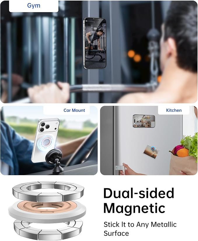 SYNCWIRE Magnetic Phone Ring Holder, for MagSafe Phone Grip Stand Kickstand | 360° Rotation, Double-Sided Magnet, Cell Phone Grip Finger Holder, for iPhone 17 16 15 14 13 12 Pro Max, MagSafe Accessories