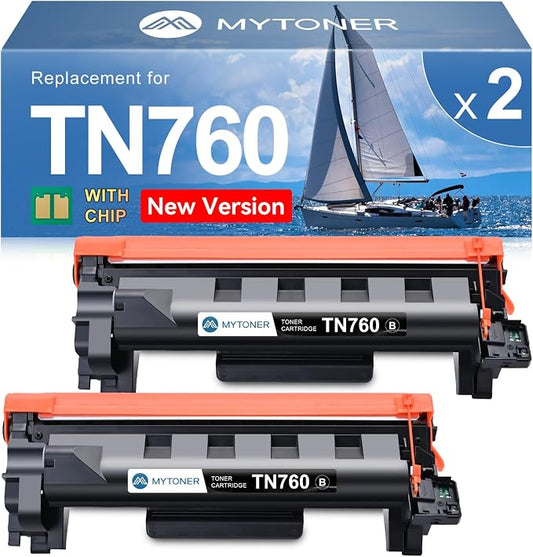 MYTONER TN760 Toner Compatible for Brother TN-760 L2690DW L2710DW Printer | TN760/TN730 Black High Yield Toner Cartridge MFC-L2690DW MFC-L2717DW HL-L2350DW HL-L2395DW L2750DW, 2-Pack for home office