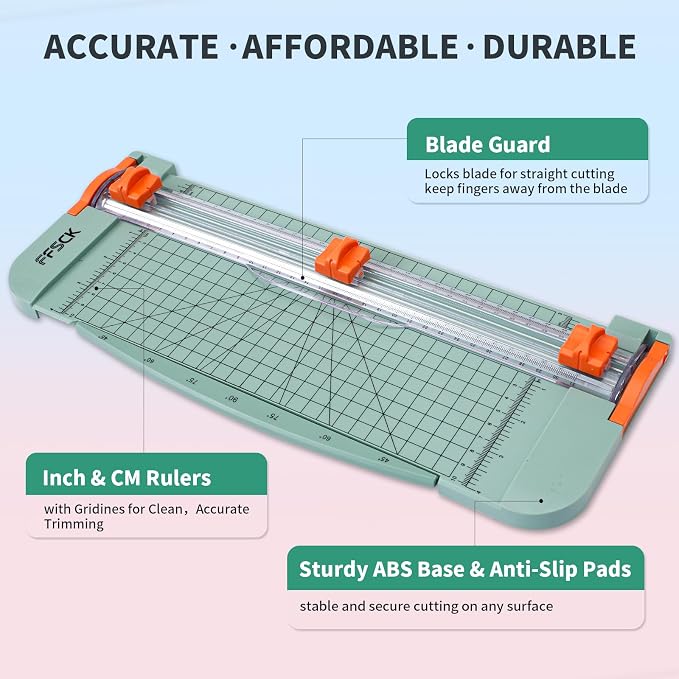 A4 Paper Cutter Slider 12 Inch Paper Trimmer Photo Cutter, Green | Small Paper Cutter for Classroom Scrapbooking Cutter, Cutter Sliding