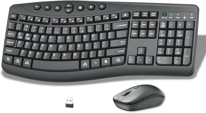 Wireless Keyboard and Mouse Combo, Quiet Ergonomic Curved Keys(Graphite) | 2.4G Full Size Ergonomic Keyboard, 3-Level DPI Adjustable Silent Mouse for Windows, Mac OS, Desktop/Laptop/Office and Home