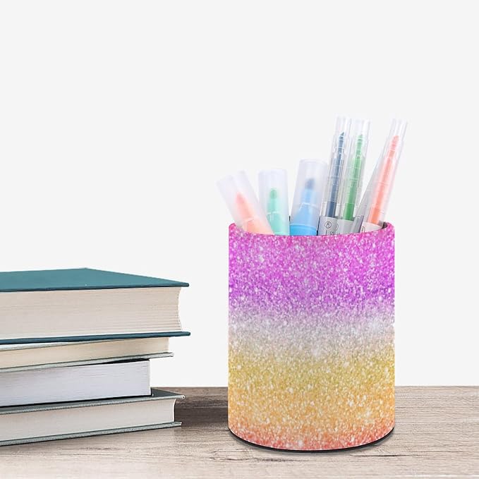 Glitter Pen Holder Pencil Cup for Desk Organizer | Cute Makeup Brush Holder PU Multifunctional Office Suppliesfor Decor Home Classroom School
