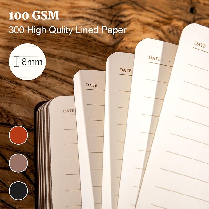 CAGIE Lined Journal Notebook for Women Men, 300 Pages Soft Cover Notebook Leather Journals for Writing, 180 Lay Flat Vintage Mens Journal Personal Diary 8.5"×11", Dark Brown