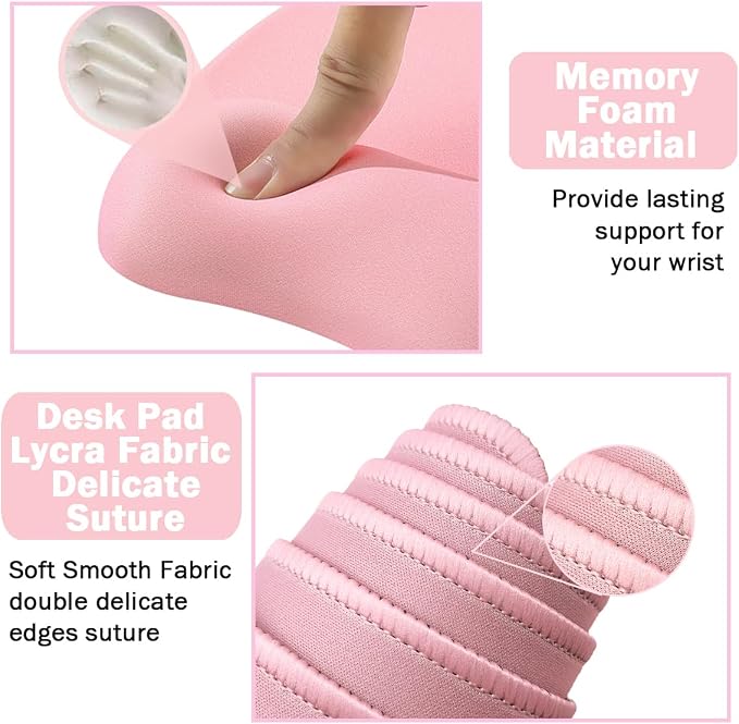 Keyboard Wrist Rest Large Mouse Pad Wrist Support for Computer, 4 in 1 Memory Foam Keyboard Pad Desk Mat Ergonomic Hand Rest Wrist Cushion for Home Office Gaming-Pink