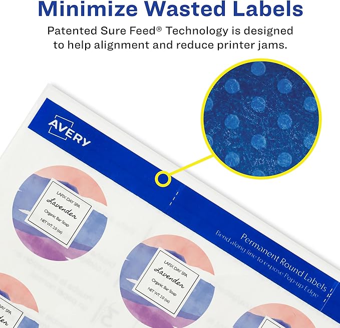 Avery Printable Round Labels with Sure Feed, 2" Diameter, Glossy Clear, 120 Customizable Labels (22825)