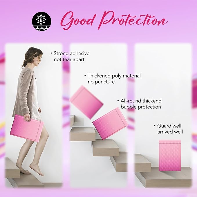 Fuxury 40 Pack Large Bubble Mailers 10.5x16" Gradient Pink Padded Envelopes Cute Design Mailing Envelopes Bubble Cushioning Padded Mailers for Packaging, Small Business #5