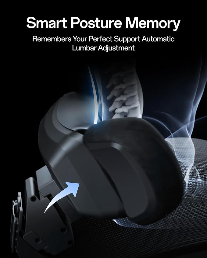 Hbada X7 Prestige Smart Ergonomic Office Chair, with AI Lumbar Support, Massage & Ventilation, 4D Dual-Axis Headrest, Alcantara® Suede, Adaptive 8-Way Lumbar Support, Black