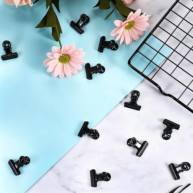 60 Pcs Metal Bulldog Clips, Black Small Bull Clips, Mini Metal Hinge Clip Tiny Bull Binder Paper Clamp for Crafts, Tags Bags, Food Bags, Drawings, Photos, Price Tag, Home Office Supplies (Black 22mm)