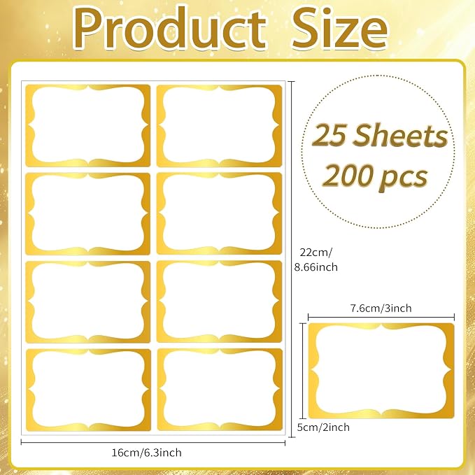 Starboling Name Tag Sticker,200 Pcs 3"x2" Gold Name Stickers Colorful Border Name Tag Labels,for Office,Meeting,School and Home