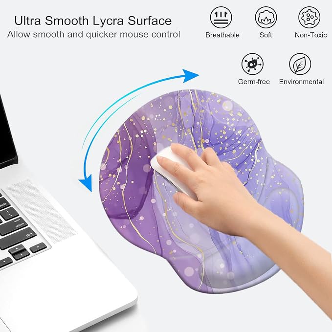 Mouse Pad with Wrist Support, Non Slip Mousepad Wrist Rest for Office, Computer, Laptop & Mac-Comfortable & Lightweight Ergonomic Support Mouse Mat(DL-Purple Fashion Marble-4)