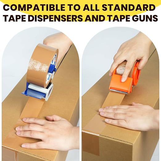 ADHES Brown Packing Tape with Dispenser, 1.88 Inch x 55 Yards | 12 Rolls Heavy Duty Shipping Tape for Moving Boxes, Packaging and Storage, Strong Adhesive