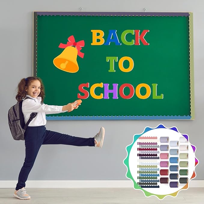 18 Rolls 300 Feet Bulletin Board Borders in 18 Colors, Scalloped Rolled Bulletin Board Trim for Wall Classroom School Office DIY Decoration(Classic Style,Vivid Colors)