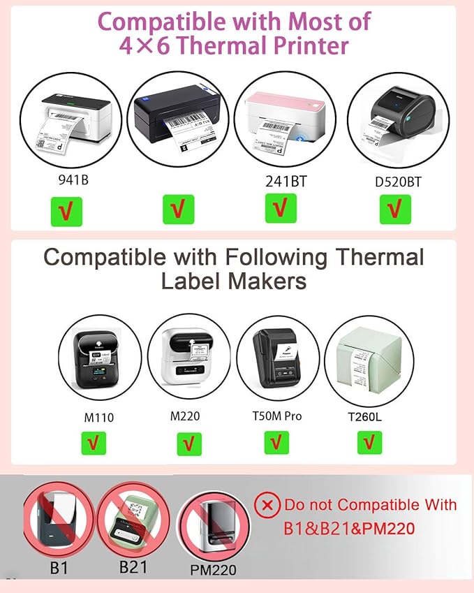 Thermal Labels, Compatible with T50M Pro/M110/M100/M220 Label Maker and Other 4x6 Thermal Printers for Shipping Barcode & Custom Stickers, Gradient Pink, 1.57×1.18 inch